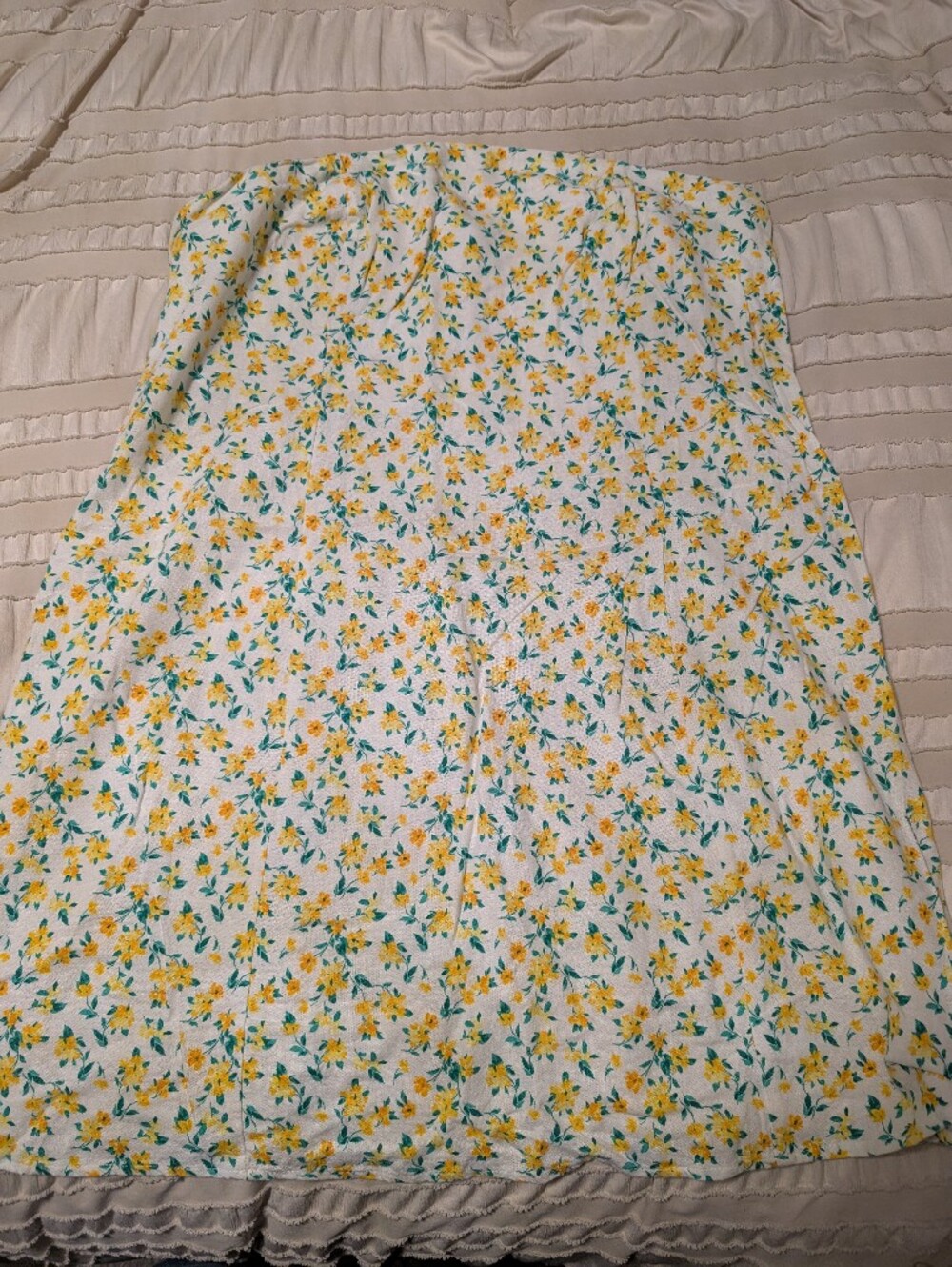 Yellow Floral Midi Skirt - White Background